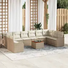  Kerti Kanapé Szett tárolóval 11 pcs Beige és krém polirattan kerti bútor