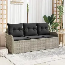  Kerti Kanapé Szett tárolóval 3 pcs Világosszürke Poli rattan kerti bútor