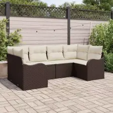  Kerti Kanapé Szett tárolóval 6 pcs Barna és fehér Poli rattan kerti bútor