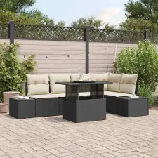  Kerti Kanapé Szett tárolóval 6 pcs Fekete Poli rattan kerti bútor