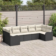  Kerti Kanapé Szett tárolóval 7 pcs Fekete és fehér Poli rattan kerti bútor