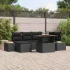  Kerti Kanapé Szett tárolóval 7 pcs Fekete Poli rattan
