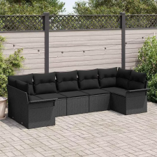  Kerti Kanapé Szett tárolóval 7 pcs Fekete Poli rattan kerti bútor