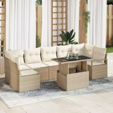  Kerti Kanapé Szett tárolóval 8 pcs Bézs Poli rattan kerti bútor