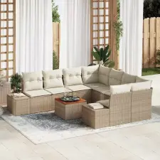  Kerti Kanapé Szett tárolóval 9 pcs Beige és krém polirattan kerti bútor