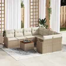  Kerti Kanapé Szett tárolóval 9 pcs Beige és krém polirattan kerti bútor