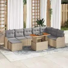  Kerti Kanapé Szett tárolóval 9 pcs Bézs Poli rattan kerti bútor