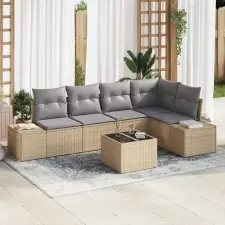  Kerti Kanapé Szett tárolóval Beige és Világosszürke polirattan kerti bútor