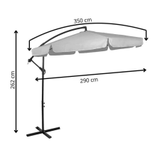 Kerti oldalkaros napernyő, 300 cm, szürke, forgattyús kar, huzattal kerti bútor