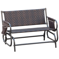 Kerti pad oldalsó zsebbel, 2 személyes, Rattan / Acél, 122x75x88cm, Barna / Fekete kerti bútor