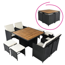  Kerti rattan szett, akácfa, fekete/krémszínű/természetes, MELFORD kerti bútor