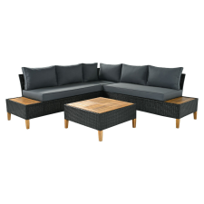  Kerti rattan szett, akácfa, fekete/szürke/természetes, MALKOM kerti bútor