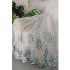  Kész függöny Babylon Barokk törtfehér Karikás Zöld minta 280x250cm lakástextília