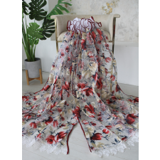  Kész függöny Lynette fehér Piros rózsa minta 400x150cm lakástextília