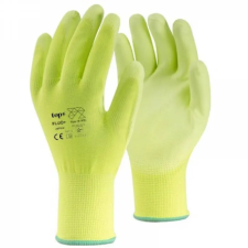  Kesztyű poliészter PU mártással TOP FLUO-Y PLUS, fluo srága, 6 védőkesztyű