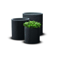 KETER S+M+L CYLINDER PLANTERS MŰRATTAN VIRÁGCSERÉP SZETT - Grafit kerti tárolás