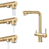  Kettős kifolyó konyhai csaptelep, hideg és melegvíz -lehetőségek, kortárs sárgaréz kialakítás, Csiszolt arany