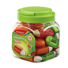 KeyRoad Hegyező, 1 lyukú, radírral, 24 db/display, Keyroad Twist, vegyes színek hegyező