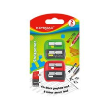 KeyRoad Hegyező, 2 lyukú, 2 db/bliszter, Dou-Power, vegyes színek (KEYROAD_54327) hegyező