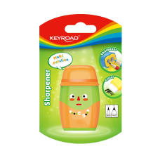 KeyRoad Hegyező, 2 lyukú, radírral, 1 db/bliszter, Keyroad 2in1, vegyes színek hegyező