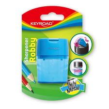 KeyRoad Hegyező 2 lyukú tartályos, fedeles, fém belsővel Keyroad Robby vegyes színek hegyező