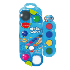 KeyRoad Vízfesték készlet, 12+4 cserélhető színnel, ecsettel, műanyag dobozban, Keyroad kréta, festék és papír