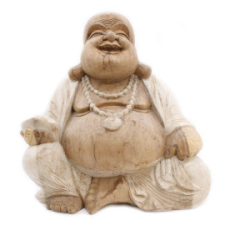  Kézműves Buddha Szobor - 50cm Boldog - Fehér Súrolt dekoráció