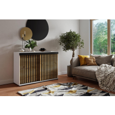 Kier Malani Duplo 120 Tolóajtós Komód 120cm, Fehér-Arany Tölgy bútor