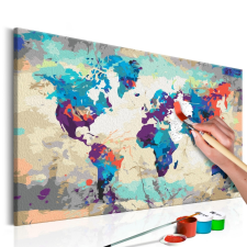 Kifestő Világtérkép, falitérkép - World Map (Blue & Red) Kép parafán 60x40 térkép