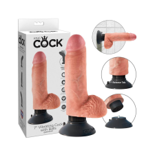 King Cock 7 hajlítható, herés, tapadótalpas vibrátor (18 cm) - natúr műpénisz, dildó