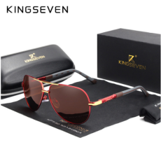 Kingseven vintage pilóta napszemüveg, piros polarizált lencse, piros-fekete kerettel