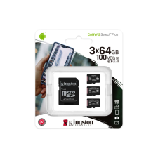 Kingston - MICROSDHC CANVAS SELECT PLUS 64GB (3db/CS) + ADAPTER - SDCS2/64GB-3P1A memóriakártya