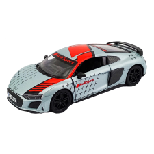  Kinsmart fém modell, 2020 Audi R8 Coupe Livery Edition, ezüst, 12 cm makett