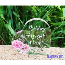  Kis plexi szív Boldog anyák napját 6,6x6,6cm - Rózsaszín dekorációs kellék
