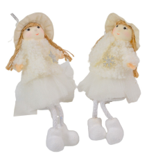  Kislány kalapban lógólábú textil 12cm dekorációs kellék