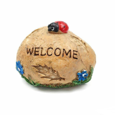  Kő katicával és welcome felirattal, polyresin. Mérete: 70x55x60 mm dekorációs kellék