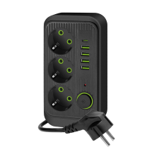 Kobi LINEA PRO hosszabbító kábel 3x230V 1,5m földelés, kapcsoló és 5xUSB fekete hosszabbító, elosztó