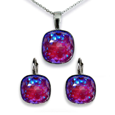 Kocka ékszerszett - ezüst - Swarovski kristályos - liláskék ékszer szett