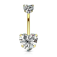 Köldök piercing arany szín, köves szív díszítéssel (crystal) testékszer