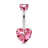  Köldök piercing ezüst szín, köves szív díszítéssel (pink)