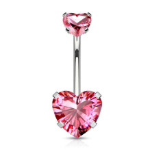 Köldök piercing ezüst szín, köves szív díszítéssel (pink) testékszer
