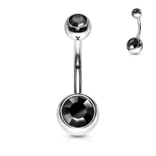 Köldök piercing orvosi fémből (fekete kővel) testékszer