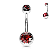 Köldök piercing orvosi fémből (piros kővel) testékszer