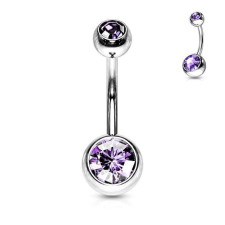 Köldök piercing orvosi fémből (violet kővel) testékszer