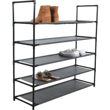 Kondela Cipőtartó, 5 soros, fém, fekete, szövet polcokkal, MADILO bútor