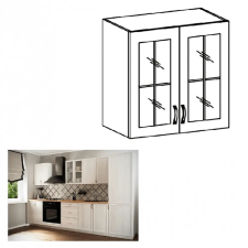 Kondela Felsőszekrény G80S üveggel, fehér/sosna Andersen, SICILIA bútor