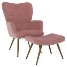 Kondela Fotel lábtartóval, rózsaszín Velvet szövet/tölgy, HABEN bútor
