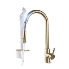  Konyhai csaptelep, érintésérzékelő, kihúzható spray, csiszolt arany érzékelő csaptelep