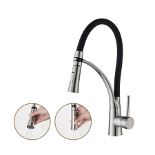  Konyhai csaptelep, hideg és melegvíz funkció, kihúzható spray, Szálcsiszolt nikkel csaptelep