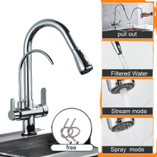  Konyhai csaptelep, kettős fogantyús kialakítás, kihúzható spray, króm csaptelep